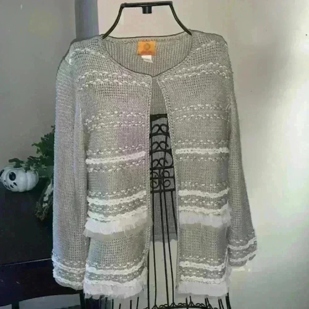 Vintage Ruby Rd. Open Front 3/4 Sleeve Brown Sweater Top Size S
